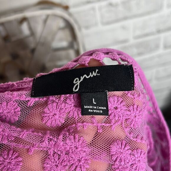 gnw Magenta Boho Hippie Lace Embroidery Blouse Top Shirt Size Large - Picture 6 of 7